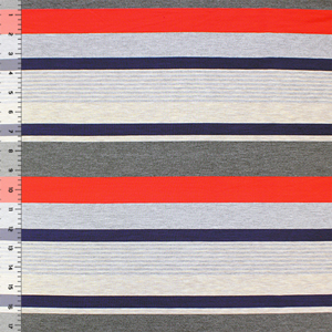 Half Yard Navy Red Gray Multi Stripe Modal Cotton Jersey Knit Fabric