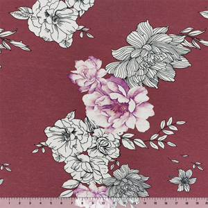 Silhouettes Floral on Magenta Cotton Jersey Blend Knit Fabric