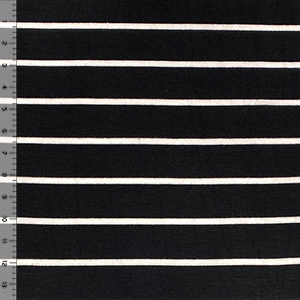 Small White Stripe on Black Cotton Jersey Spandex Blend Knit Fabric