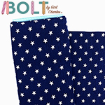 10 Yard Bolt White Stars on Blue Cotton Spandex Knit Fabric