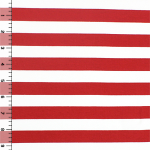 Red and White Stripe Cotton Spandex Knit Fabric