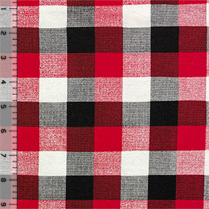 Black Red Cream Buffalo Plaid Cotton Spandex Knit Fabric