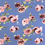 Dusty Pink Navy Roses on Cornflower Cotton Jersey Spandex Blend Knit Fabric