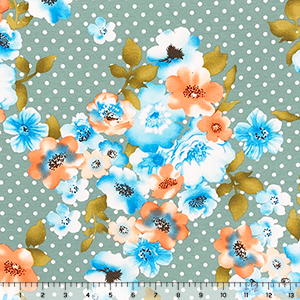 Blue Sherbet Floral Polka Dot on Deep Aqua Cotton Jersey Spandex Blend Knit Fabric