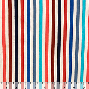 Vertical Multi Color Stripe on Ivory Double Brushed Jersey Spandex Blend Knit Fabric