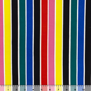 Red Black Vertical Candy Stripe on Ivory Double Brushed Jersey Spandex Blend Knit Fabric
