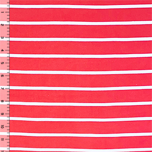 Coral & White Breton Stripe Double Brushed Jersey Spandex Blend Knit Fabric