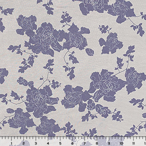 Half Yard Violet Gray Floral Silhouettes on Light Gray Cotton Jersey Spandex Blend Knit Fabric