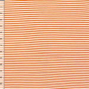 Sherbet Orange and White Small Stripe Cotton Jersey Spandex Blend Knit Fabric