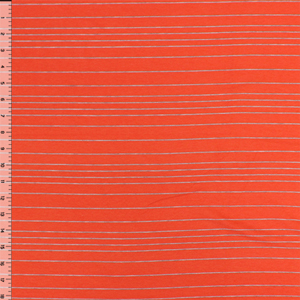 Half Yard Heather Gray Multi Pinstripe on Tangerine Bamboo Jersey Spandex Blend Knit Fabric