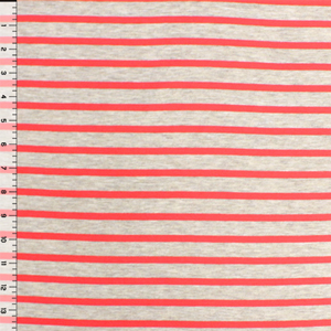 Coral Oatmeal Breton Stripe Modal Jersey Spandex Blend Knit Fabric