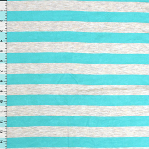 Aqua Blue Heather Gray Stripe Cotton Jersey Spandex Blend Knit Fabric