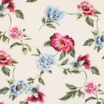 Fuchsia Blue Floral On Ivory Cotton Jersey Spandex Blend Knit Fabric