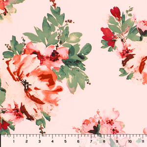 Half Yard Pink Cream Big Floral on Ice Pink Double Brushed Jersey Spandex Blend Knit Fabric
