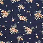 Peach Floral Bouquets Dot on Navy Double Brushed Jersey Spandex Blend Knit Fabric