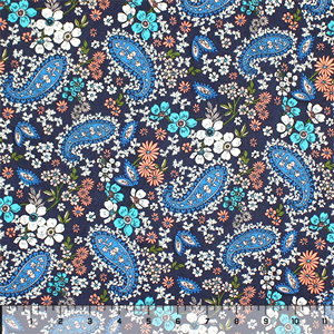 Half Yard Ornate Floral Paisley on Navy Double Brushed Jersey Spandex Blend Knit Fabric