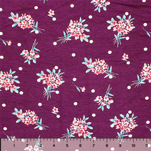 Half Yard Marsala Floral Bouquets Dot on Magenta Cotton Jersey Spandex Blend Knit Fabric
