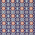 Blue Peach Boho Tile Floral on Midnight Cotton Jersey Spandex Blend Knit Fabric