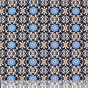 Cornflower Blush Boho Tile Floral on Midnight Cotton Jersey Spandex Blend Knit Fabric