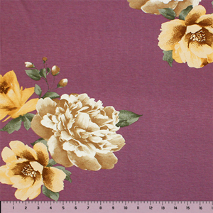 Big Gold Mum Floral on Dusty Thistle Cotton Jersey Spandex Blend Knit Fabric