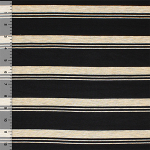 Black Multi Stripe on Oatmeal Modal Jersey Spandex Blend Knit Fabric