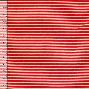 Half Yard Khaki Red Small Stripe Cotton Jersey Spandex Blend Knit Fabric