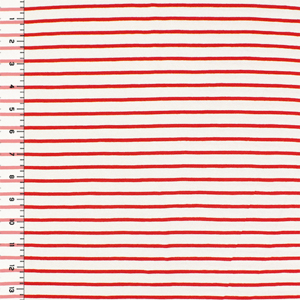Small Red Stripe on White Cotton Jersey Spandex Blend Knit Fabric