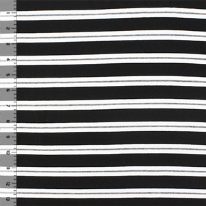 Black Heather Charcoal Stripes on White Cotton Jersey Spandex Blend Knit Fabric