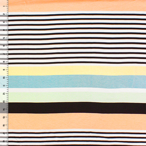 Black Pastel Cabana Stripes on White Cotton Jersey Spandex Blend Knit Fabric