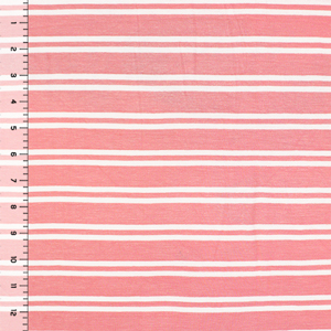 Pink Small White Stripes Cotton Jersey Spandex Blend Knit Fabric