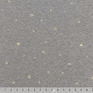 Stamped Gold Stars on Charcoal Double Brushed Jersey Spandex Blend Knit Fabric