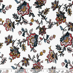 Drawn Botanical Floral on White Double Brushed Jersey Spandex Blend Knit Fabric