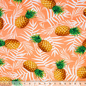 Big Pineapples on Palm Leaves Cotton Jersey Spandex Blend Knit Fabric
