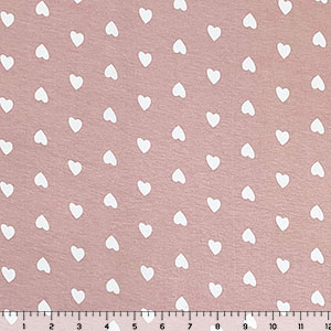 Half Yard White Hearts on Dusty Rose Cotton Jersey Spandex Blend Knit Fabric