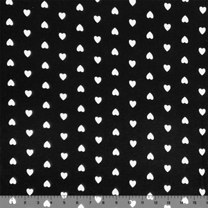 Half Yard White Hearts on Black Cotton Jersey Spandex Blend Knit Fabric