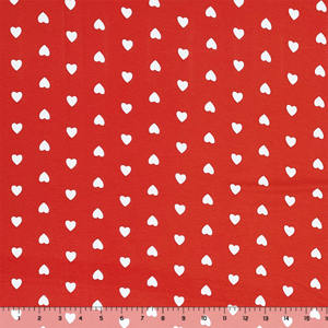 White Hearts on Red Cotton Jersey Spandex Blend Knit Fabric