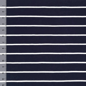 Half Yard Small White Stripe on Navy Cotton Jersey Spandex Blend Knit Fabric