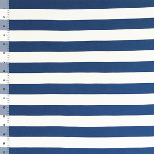 Indigo Blue White Stripe Double Brushed Jersey Spandex Blend Knit Fabric