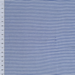 Small White Stripe on Indigo Blue Cotton Jersey Spandex Blend Knit Fabric
