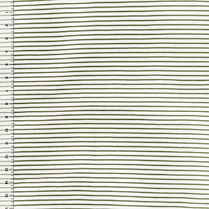 Small Olive Stripe on White Cotton Jersey Spandex Blend Knit Fabric