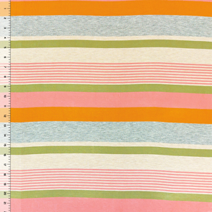 Pink Orange Sage Multi Stripe Cotton Jersey Spandex Blend Knit Fabric
