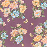Turquoise Cream Antique Floral on Plum Double Brushed Jersey Spandex Blend Knit Fabric