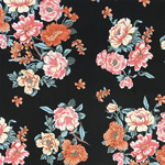 Fuchsia Rust Antique Floral on Black Double Brushed Jersey Spandex Blend Knit Fabric