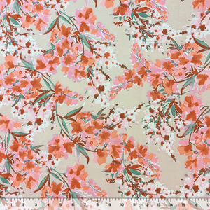 Rose Toffee Wildflower Floral on Taupe Double Brushed Jersey Spandex Blend Knit Fabric
