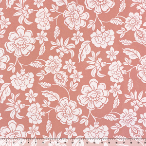 Aloha Floral Silhouettes on Dusty Rose Double Brushed Jersey Spandex Blend Knit Fabric