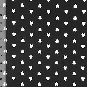 Half Yard White Hearts on Black Double Brushed Jersey Spandex Blend Knit Fabric