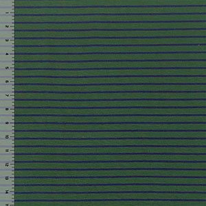 Navy Small Stripe on Green Cotton Jersey Spandex Blend Knit Fabric