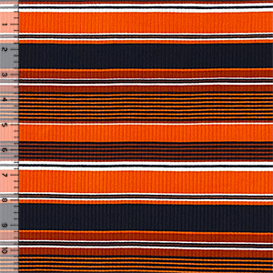 Rust Orange Black Retro Stripe Jersey Spandex Blend Ribbed Knit Fabric