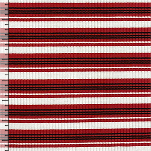 Red Black Retro Stripe Jersey Spandex Blend Ribbed Knit Fabric