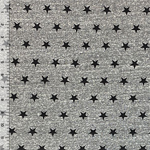 Half Yard Black Stars on Heather Gray Cotton Ribbed Knit Fabric